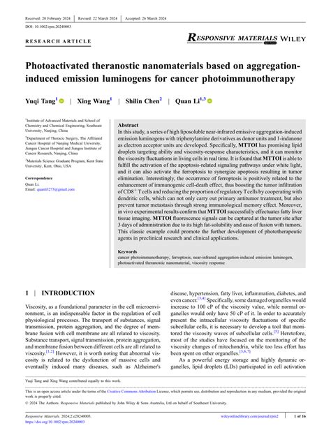 (PDF) Photoactivated theranostic nanomaterials based on aggregation ... 