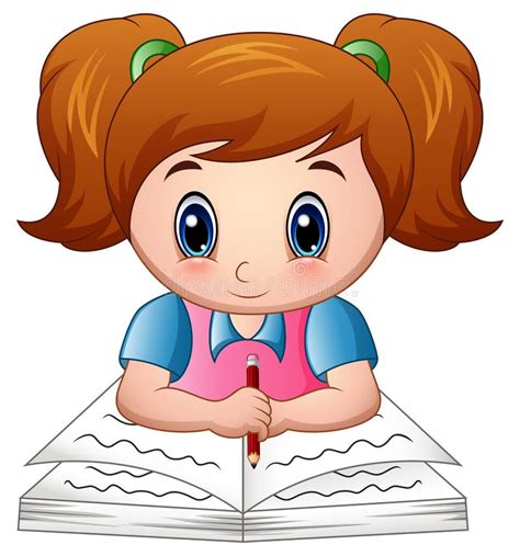 Little Girl Cartoon Writing On A Book Stock Vector Illustration Of