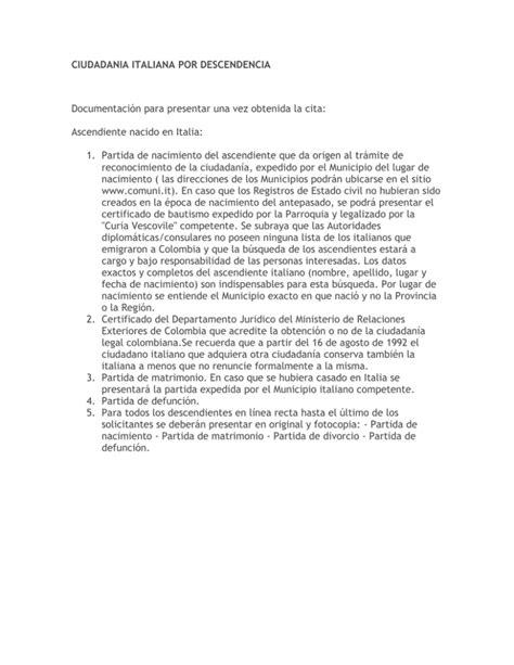 Documentos para obtener la ciudadanía italiana por descendencia