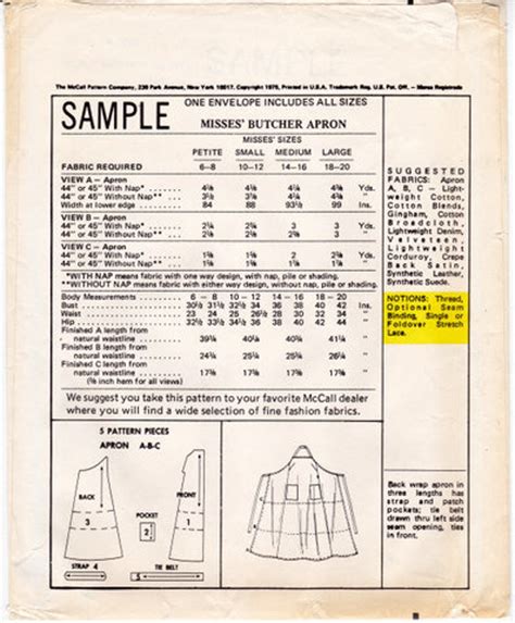 Mccall S Sample Vintage Sewing Pattern Misses Butcher Apron Back