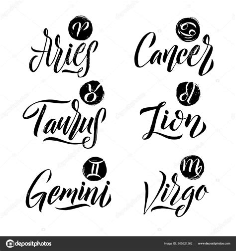 Calligraphy Zodiac Signs Set Hand Drawn Horoscope Astrology Symbols Letterings ⬇ Vector Image By