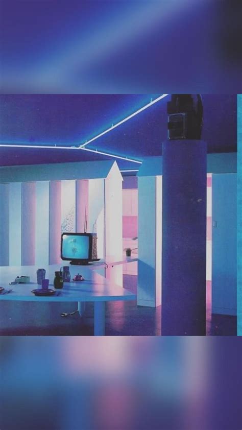 80s Blue Computer Room Blue 80s Futuristic Room Neon Blue Lights Retro