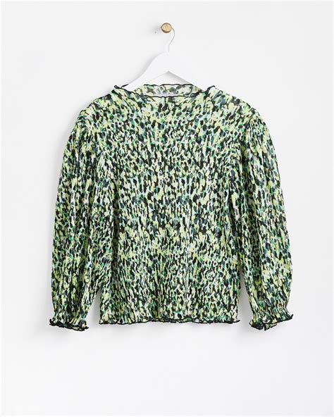 Warped Animal Print Ruched Green Top Oliver Bonas