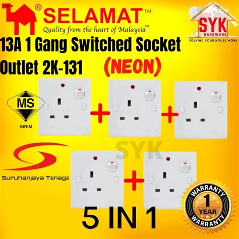 Syk Selamat 2k 131 Neon 13a Switch Socket 1 Gang Switch Wall Socket Wall Switch Wall Plug