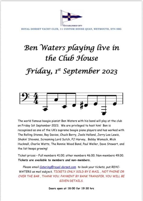 Ben Waters Live The Royal Dorset Yacht Club Love Weymouth Tourist