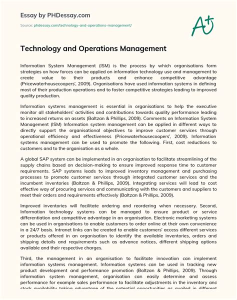 Technology And Operations Management Essay Example 600 Words