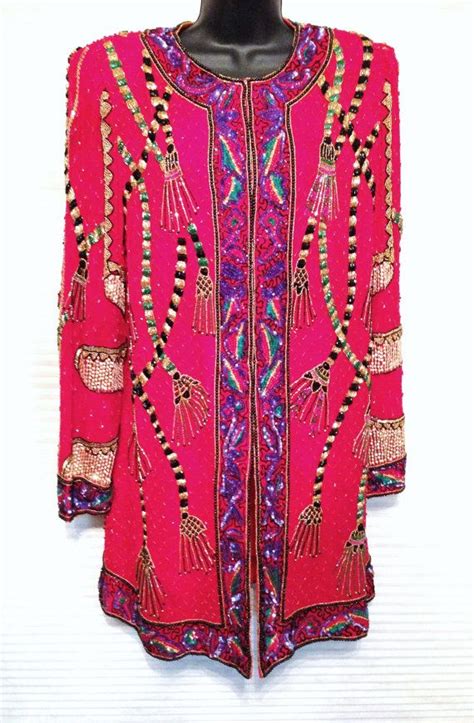 Vintage Beaded Jacket Red Silk Tunic I Magnin 1980s Sequin Etsy