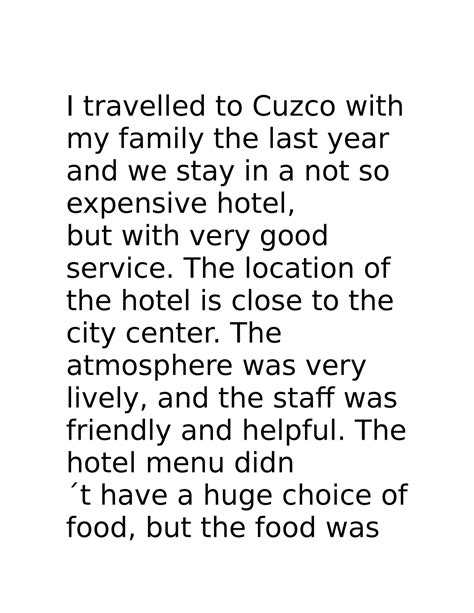 ACV S07 Homework Hotel Amenities I Travelled To Cuzco With My