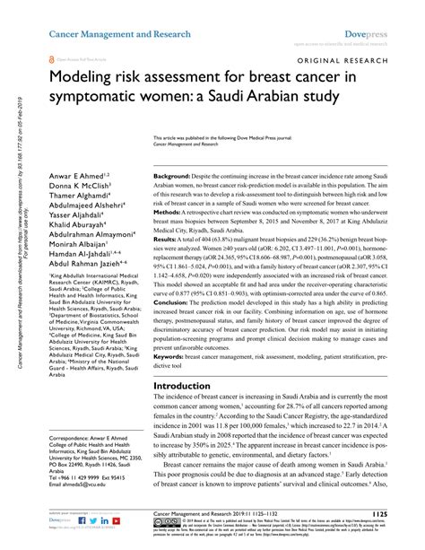 Pdf Modeling Risk Assessment For Breast Cancer In Symptomatic Women