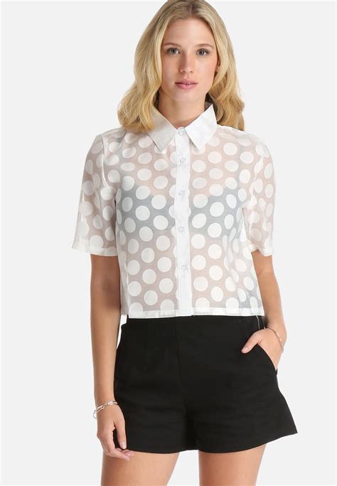 Polka Dot Semi Sheer Shirt White Lola May Shirts