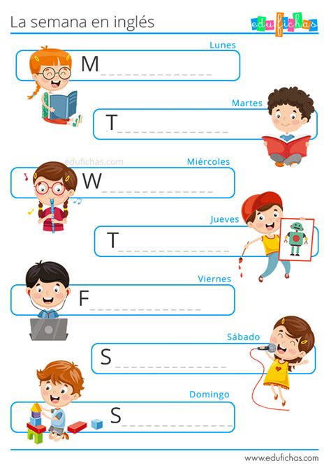 Escribir los días de la semana en inglés Ingles para preescolar La