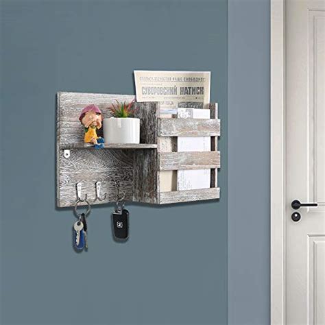 Wall Mounted Mail Envelope Holder/Organizer with 3 Key Holder Hooks ...