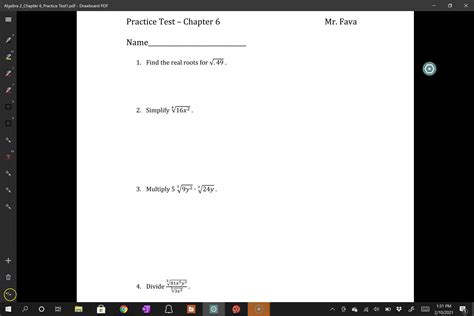 Algebra Chapter Practice Test