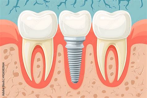 Illustration Of A Dental Implant In The Jawbone Between Two Natural