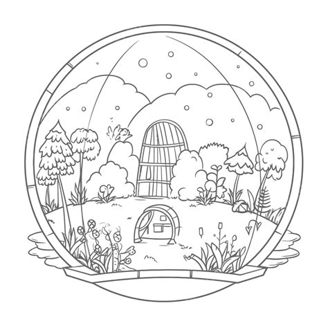 Coloring Sheet Of A Glass Globe In Winter Landscape Outline Sketch Drawing Vector Biosphere