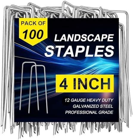 100 Pack Landscape Staples 4 Inch 12 Gauge Garden Stakes Galvanized