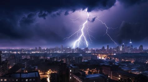 A Dramatic Desktop Wallpaper Featuring A Thunderstorm Over A City