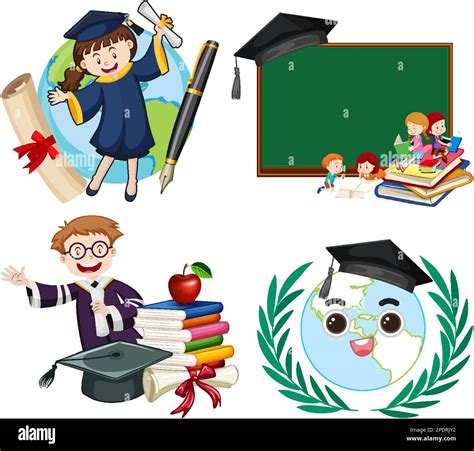 Earth Graduation Cartoon Icons Set illustration Stock Vector Image ...