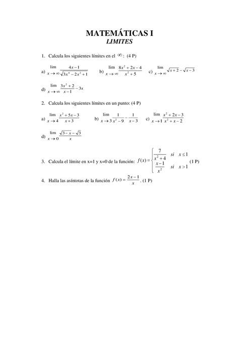 Examen De Límites Y Continuidad Prove Desame Di Matematica Docsity