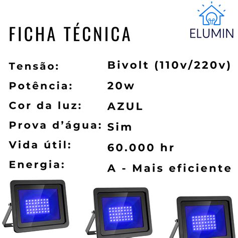 Elumin Refletor Led W Azul Prova D Gua Holofote Smd V V