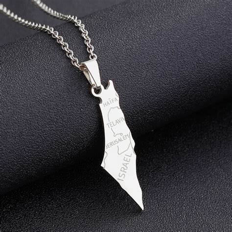 Stainless Steel Israel And Palestine Map Pendant Necklaces For Women