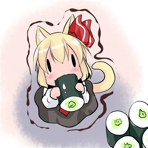 Safebooru Animal Ears Blonde Hair Cat Ears Cat Tail Chibi Eating Hair