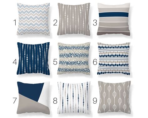 Blue Gray Throw Pillow Cover Modern Mix And Match Pillow Etsy Navy Blue Throw Pillows Grey