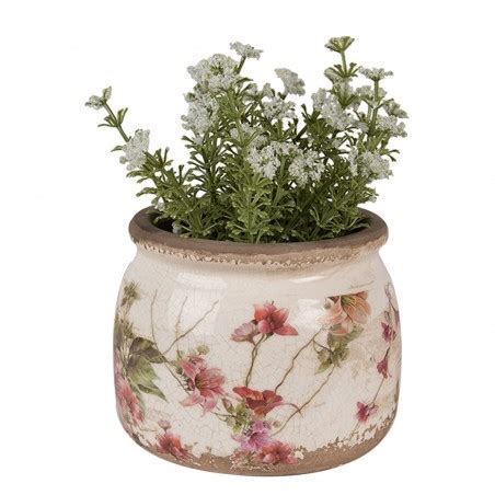 Ce S Planter X Cm Beige Pink Ceramic Flowers Indoor Planter