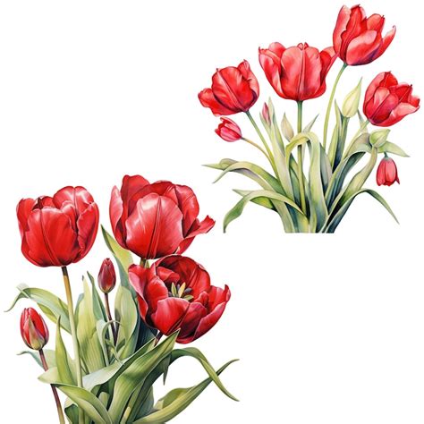 Watercolor Red Tulips Clipart Pack Pngs Beautiful Summer Spring