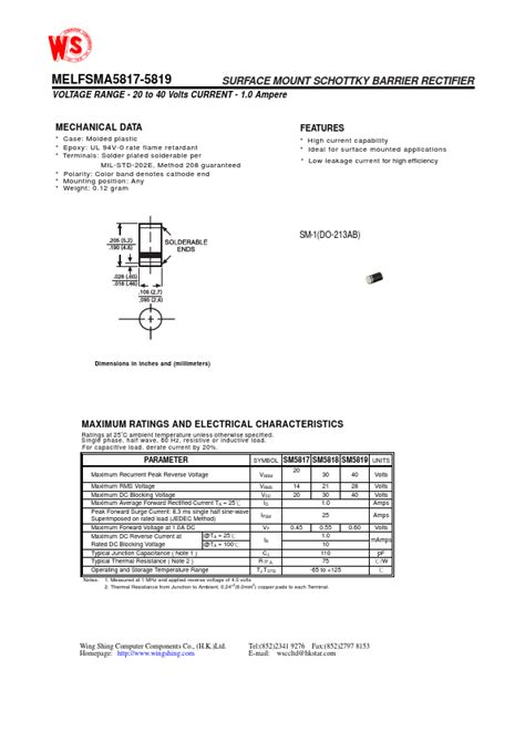 Melfsm Datasheet Pdf Surface Mount Schottky Barrier Rectifier