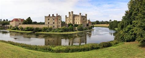 Panoramic View Of Leeds Castle And Moat, England, UK Stock Photo ...