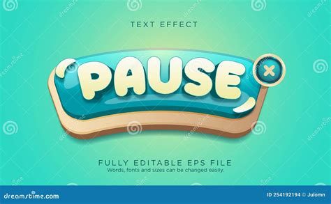 Pause Game Ui Button Text Effect Font Type Stock Vector Illustration