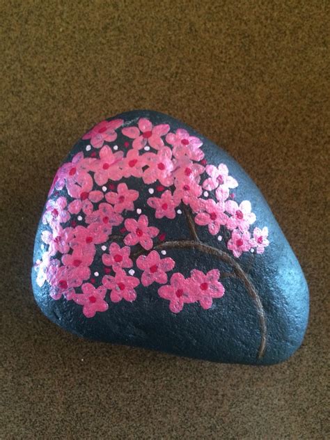 Cherry Blossom Painted Rock Rock Painting Ideas Easy Rock Painting