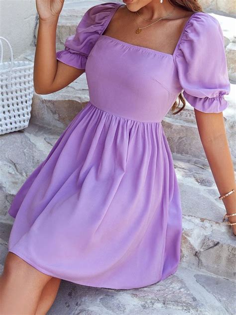 Shein Z Per Simples Ocasional Vestido Shein Brasil Purple Dress