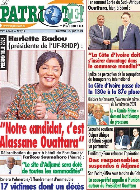 Titrologie De Le Patriote N Du Mercredi Juin Abidjan Net