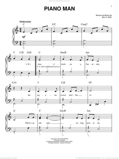 Joel Piano Man Beginner Sheet Music For Piano Solo PDF