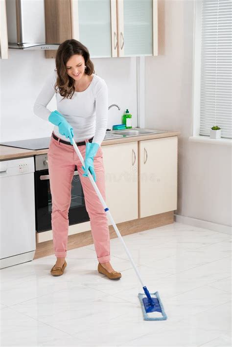 Woman Cleaning Floor With Mop Stock Photo Image Of Housework Home