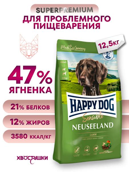Корм сухой для собак Happy Dog "Neuseeland", с ягненком и рисом, 12,5 ...