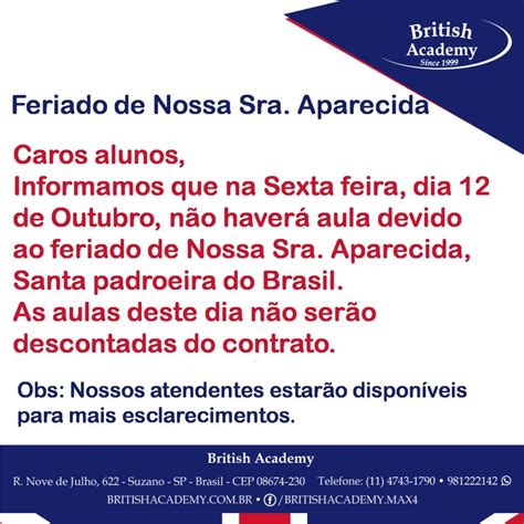 Feriado De Nossa Sra Aparecida British Academy