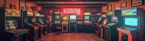 Premium Photo Retro Game Room With Vintage Arcade Machines And A Neon Signsuper Detailed