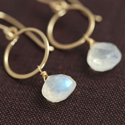 Moonstone Hoop Earrings K Gold Fill Gemstone Dangle Etsy