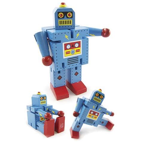 Robot X-7 Wooden Robot Toy : Bending Posable Large : Bolt Blue