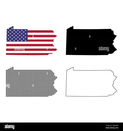 Set Of Pennsylvania Map United States Of America Flat Concept Symbol