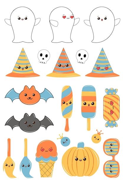 Premium Vector Groovy Style Halloween Character Set Halloween Kawaii