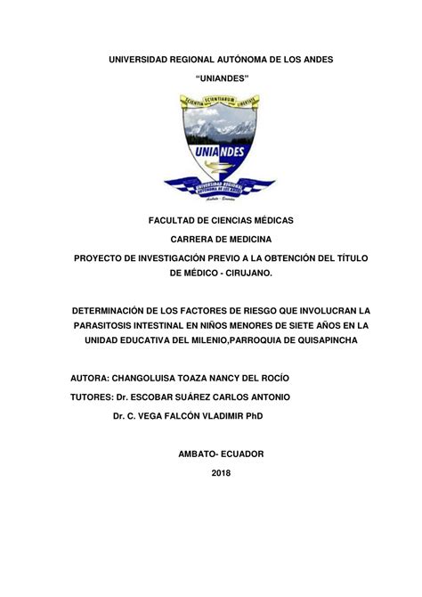 Pdf Determinación De Los Factores De Riesgo Que Involucran La Parasitosis Intestinal En Niños