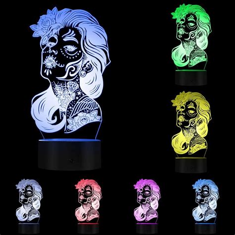 The Geeky Days Day Of The Dead 3d Night Light Girl Sugar Skull Led