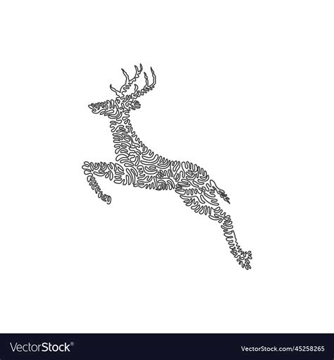 Single One Line Drawing Of Cute Deer Jumping Vector Image