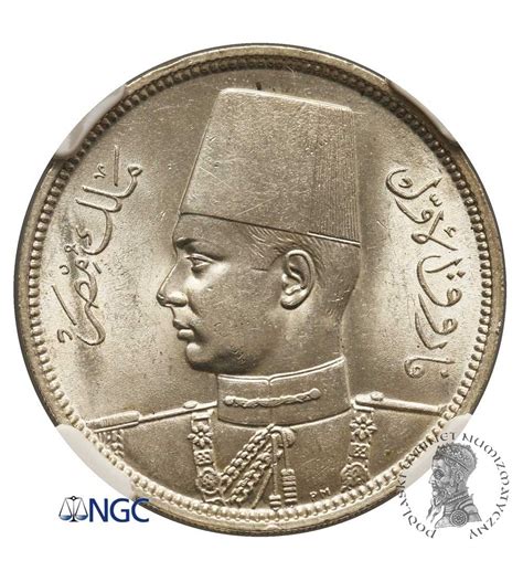 Egypt 5 Piastres Ah 1356 1937 Ad Farouk Ngc Ms 63