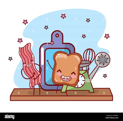 Kitchen Shelf Cartoon Kawaii Cartoon Stock Vector Image And Art Alamy