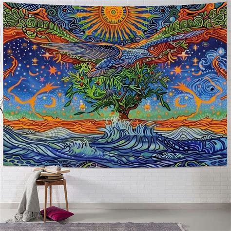 Creowell D Epic Tropical Paradise Surf Wave Palm Tree Tapestry